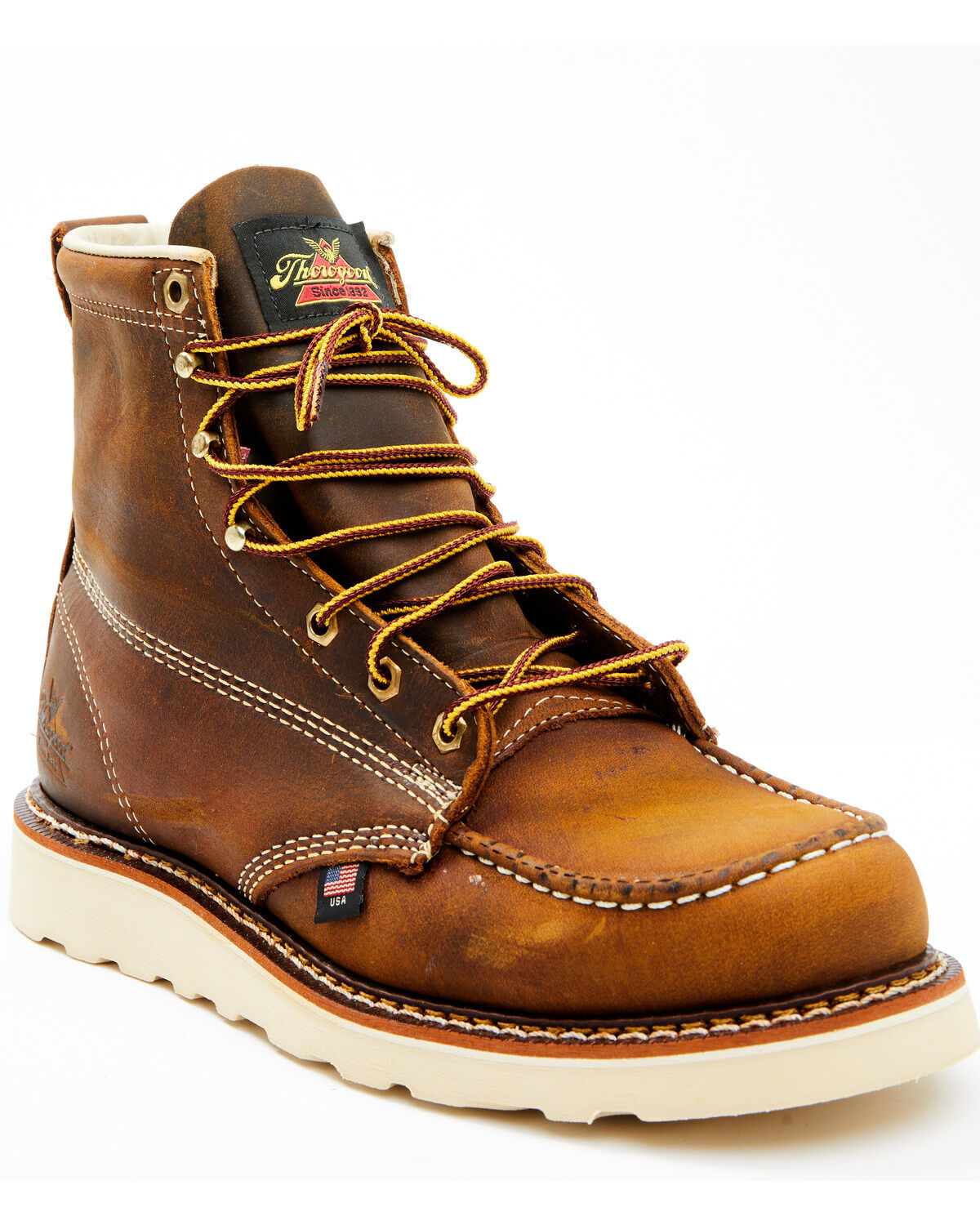 Image #1 - Thorogood Men's 6" American Heritage MAXWear USA Wedge Sole Work Boots - Soft Toe, Brown, hi-res