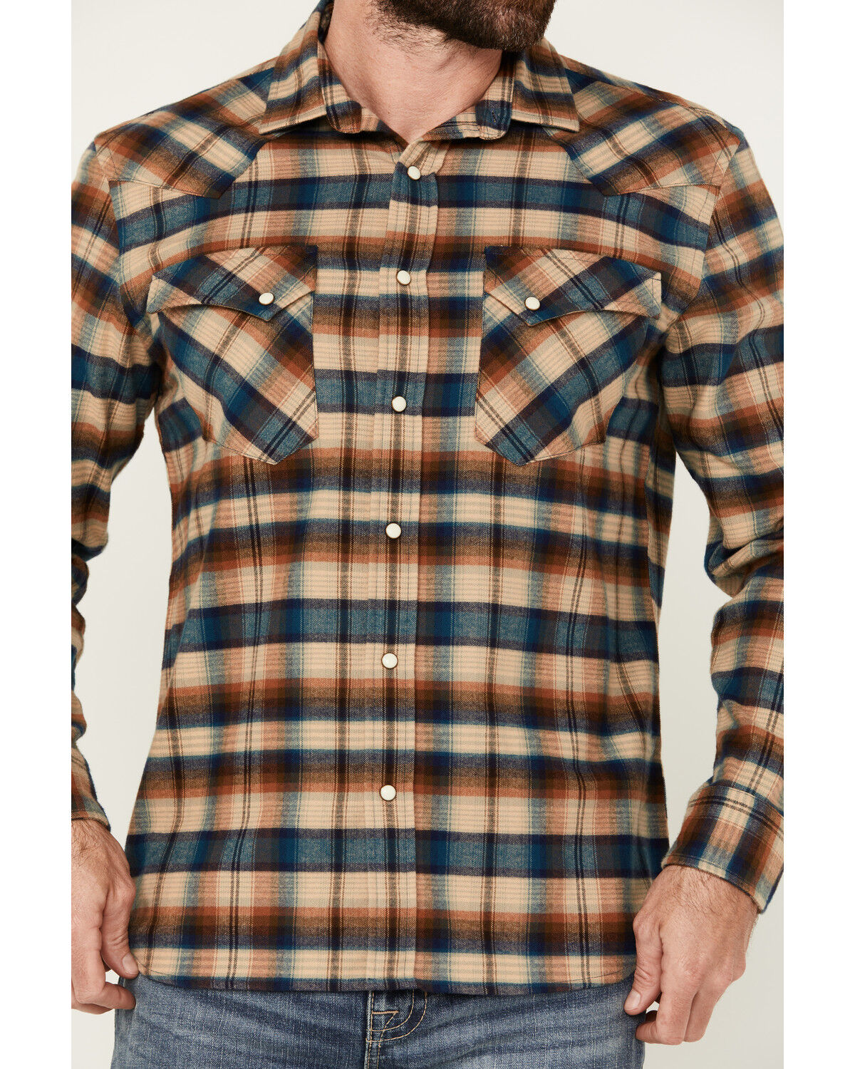 Image #3 - Pendleton Men's Wyatt Plaid Print Long Sleeve Snap Western Shirt, Tan, hi-res