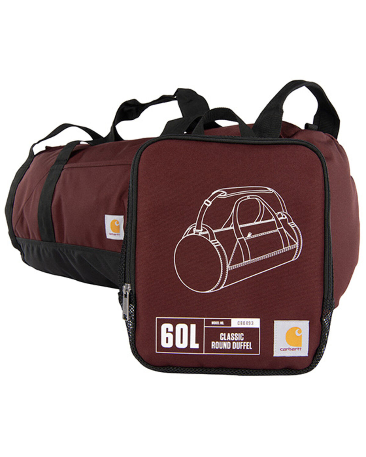 Image #1 - Carhartt 60L Classic Round Duffel Bag, Wine, hi-res