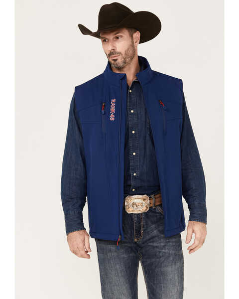 RANK 45® Men's Ralington Embroidered Softshell Vest, Dark Blue, hi-res