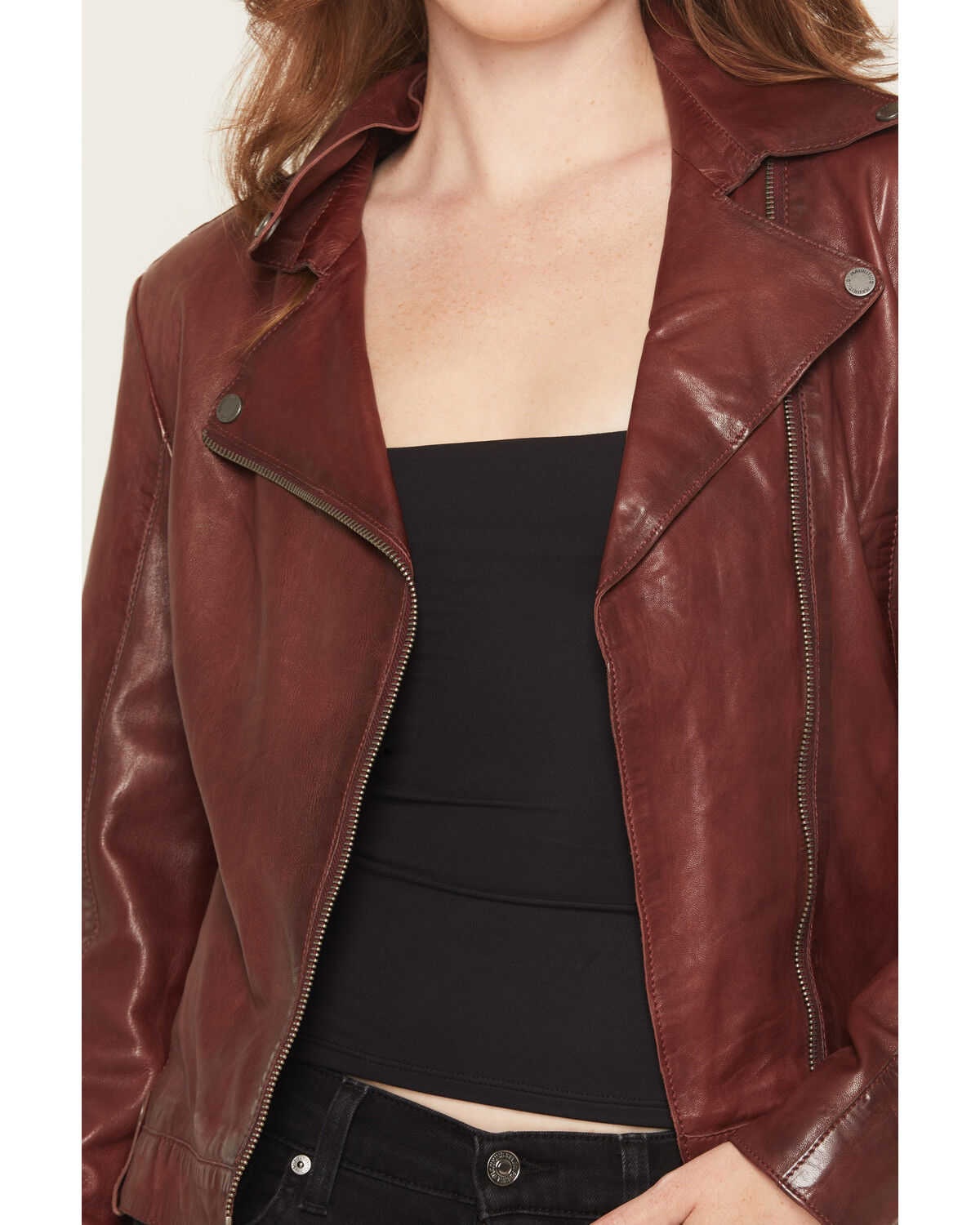Image #3 - Mauritius Leather Women's Fayola Featherweight Leather Moto Jacket, Wine, hi-res