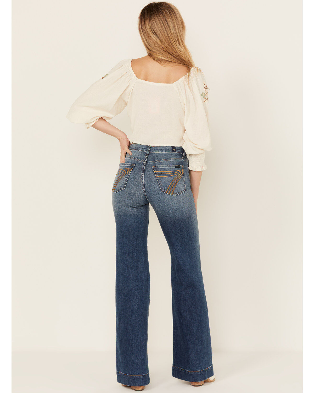 Image #1 - 7 For All Mankind Modern Dojo Medium Wash High Rise Trouser Stretch Denim Jeans, , hi-res