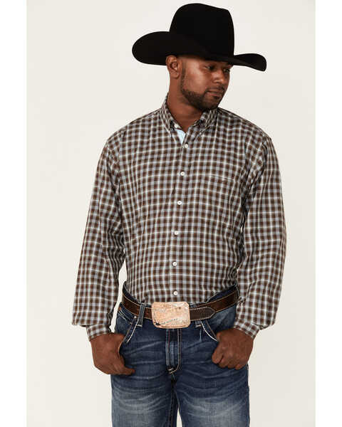 Resistol Men's Quincy Small Plaid Long Sleeve Button Down Western Shirt , Blue, hi-res
