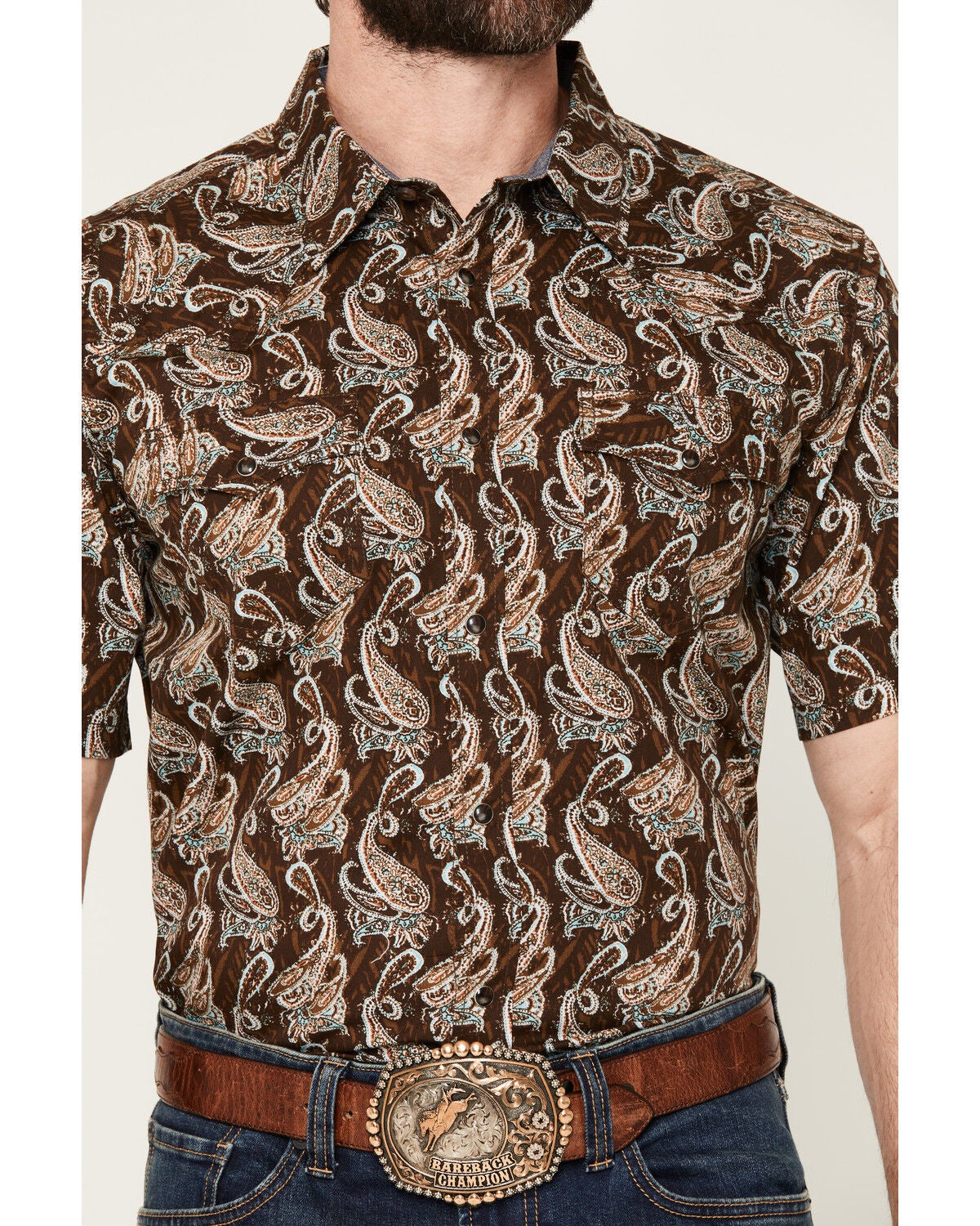 Image #3 - Cody James Men's Easy Livin' Paisley Print Short Sleeve Snap Western Shirt, Brown, hi-res