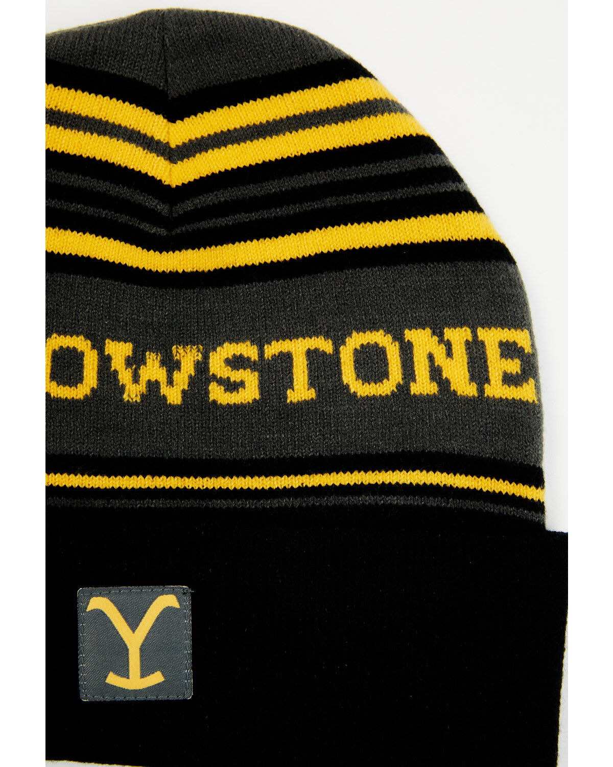 Image #2 - Paramount Network's Yellowstone Striped Print Dutton Ranch Patch Work Beanie, Black, hi-res