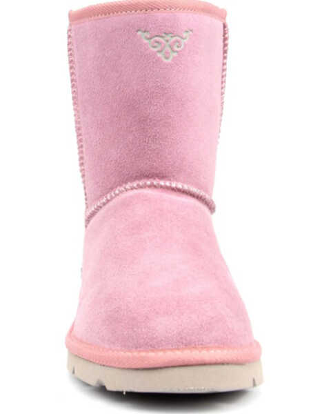 Superlamb Women's Argali 7.5" Suede Leather Pull On Casual Boots - Round Toe , Pink, hi-res