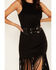 Image #3 - Rock & Roll Denim Women's Faux Suede Fringe Belted Mini Dress, Black, hi-res
