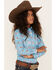 Panhandle Girls' Rodeo Print Long Sleeve Western Snap Shirt, Blue, hi-res