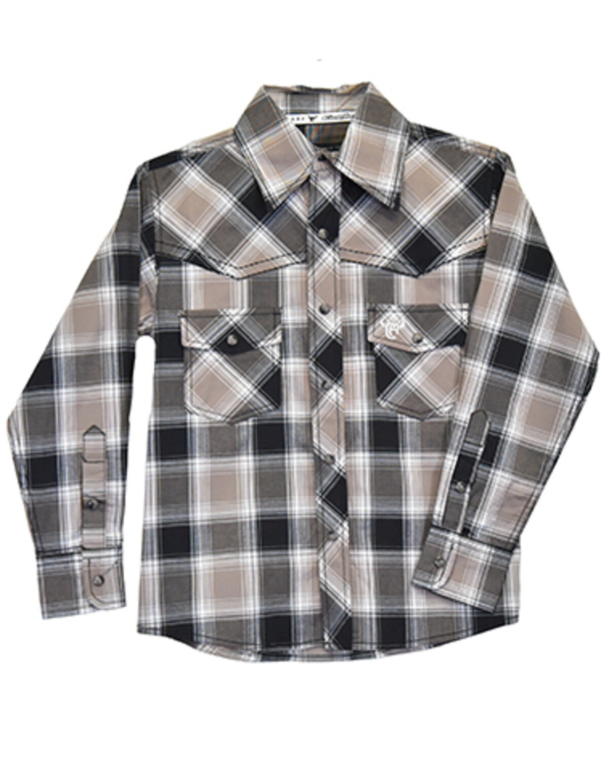 Image #1 - Cowboy Hardware Boys' Hombre Plaid Print Long Sleeve Snap Stretch Western Shirt, Multi, hi-res