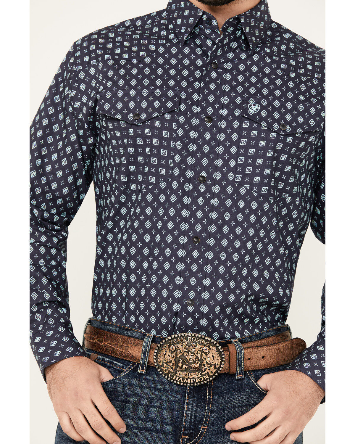 Image #3 - Ariat Men's Everly Geo Print Long Sleeve Snap Western Shirt, Black, hi-res