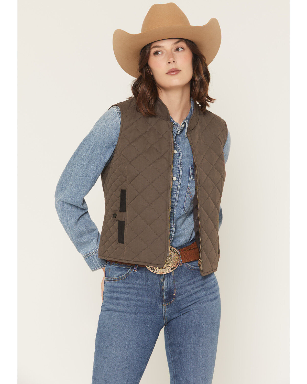 Image #1 - Outback Trading Co Women's Quilted Riding Vest, Brown, hi-res