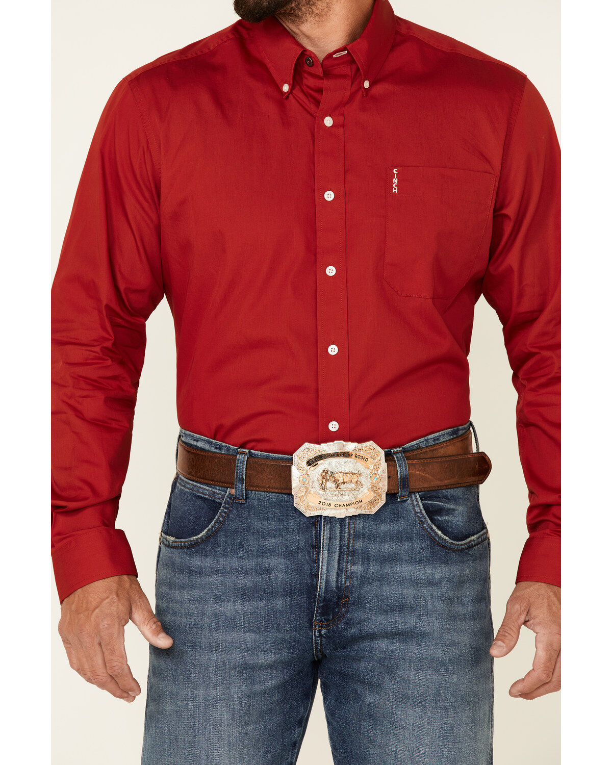 Image #3 - Cinch Men's Modern Fit Solid Red Long Sleeve Button-Down Western Shirt, Red, hi-res