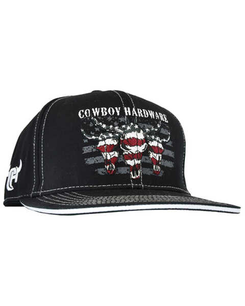 Cowboy Hardware Men's Triple Flag Skull Baseball Cap, Black, hi-res