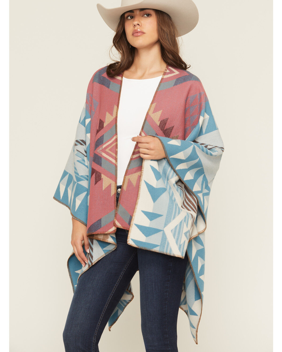 Image #1 - Shyanne Women's Southwestern Print Shawl, Aqua, hi-res