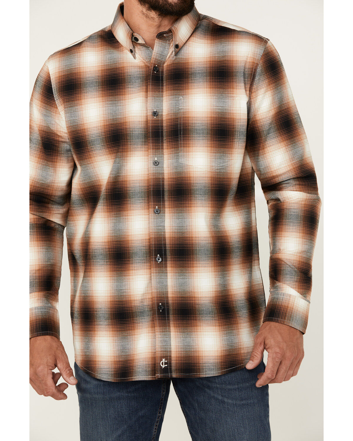 Image #3 - Cody James Men's Hombre Plaid Print Long Sleeve Button-Down Stretch Western Shirt, Tan, hi-res