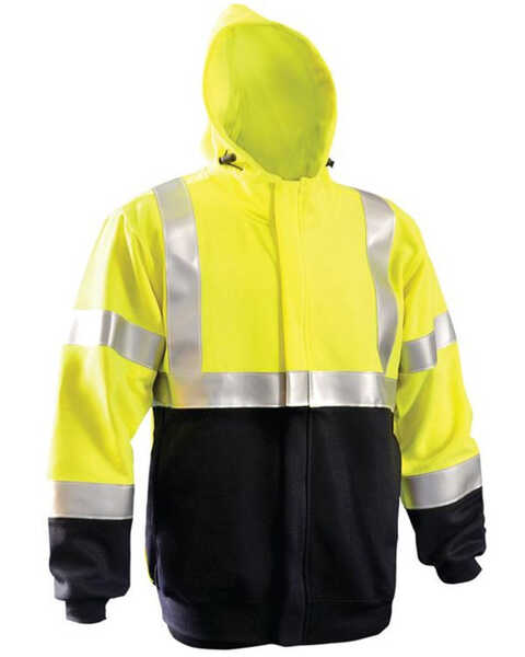 Image #1 - OccuNomix Men's FR Hi-Vis Extended Zip-Front Hooded Work Jacket , Yellow, hi-res