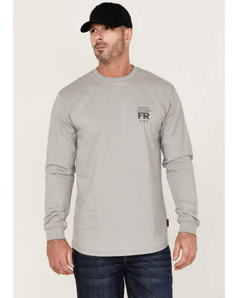 Cody James Men's FR Desperado Skull Graphic Long Sleeve Work T-Shirt, Grey, hi-res