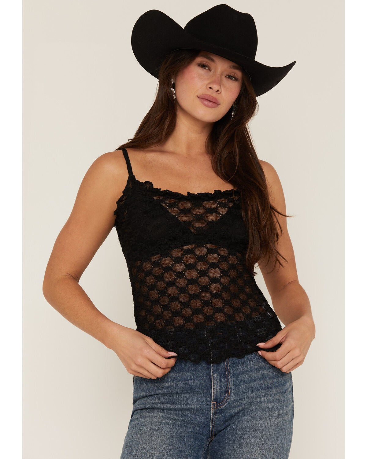 Miss Me Women's Solid Lace Sleeveless Tank Top, Black, hi-res