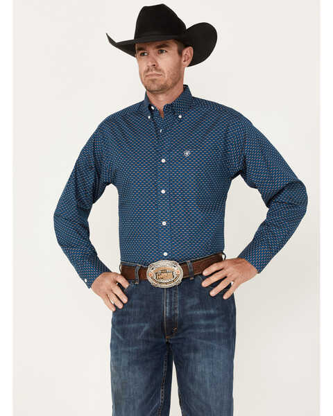 Ariat Men's Wrinkle Free Sterling Southwestern Print Button-Down Western Shirt , Navy, hi-res