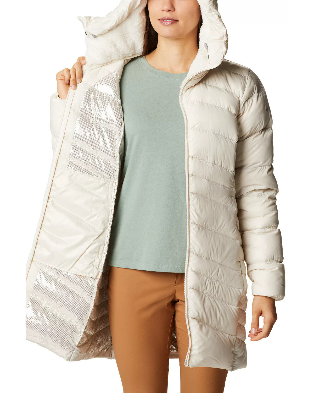 Image #5 - Columbia Women's Chalk Autumn Park Down Hooded Mid Jacket, Tan, hi-res