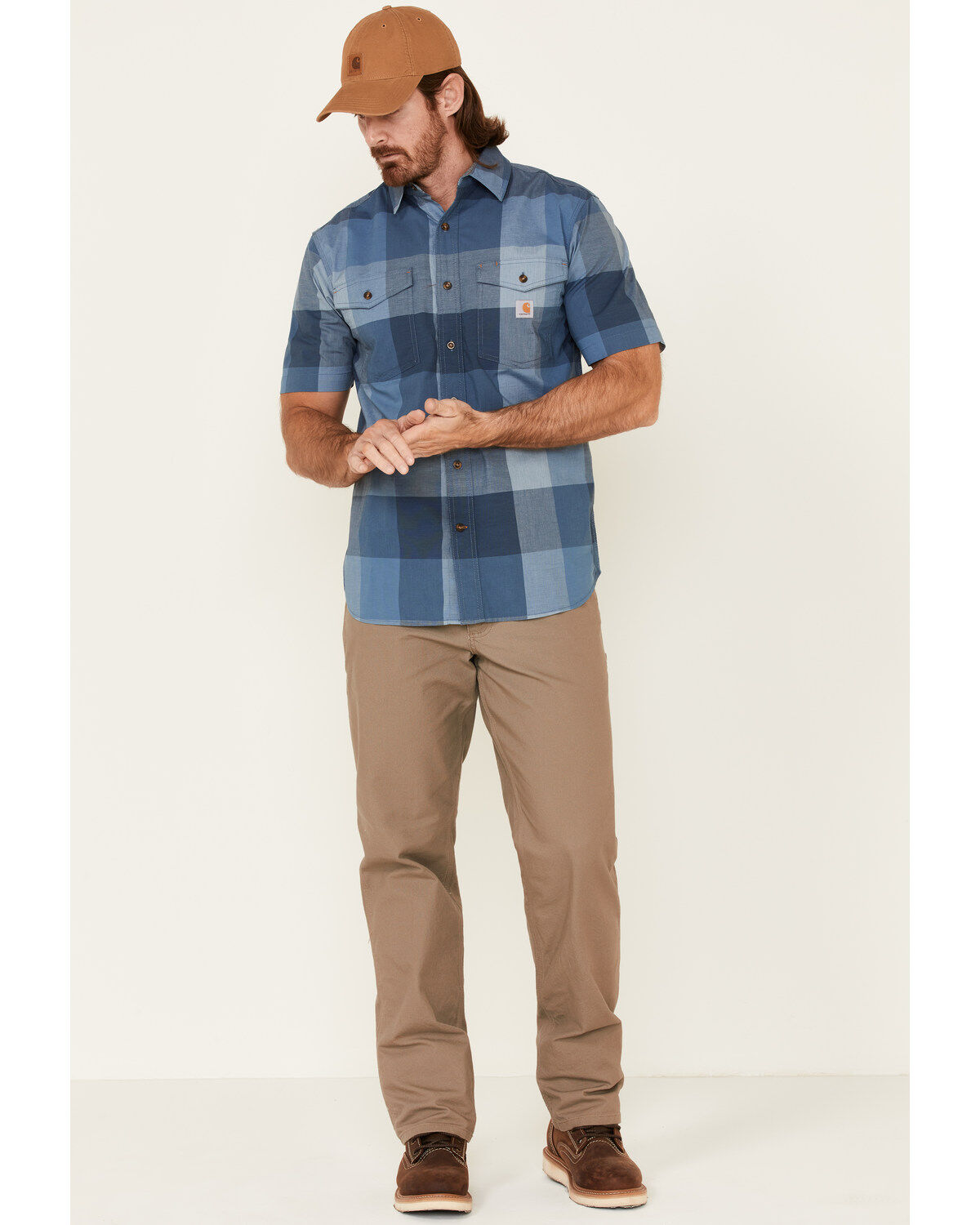 Image #2 - Carhartt Men's Plaid Print Rugged Flex Short Sleeve Button Down Work Shirt , , hi-res