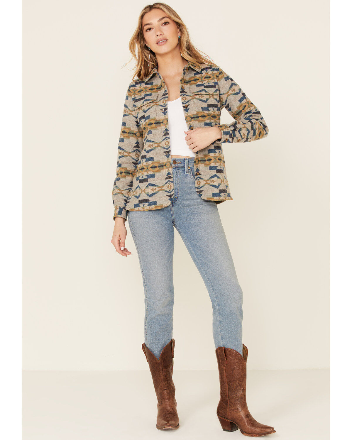 Image #2 - Pendleton Women's Tan Jacquard Board Plaid Long Sleeve Button Shirt Jacket, , hi-res