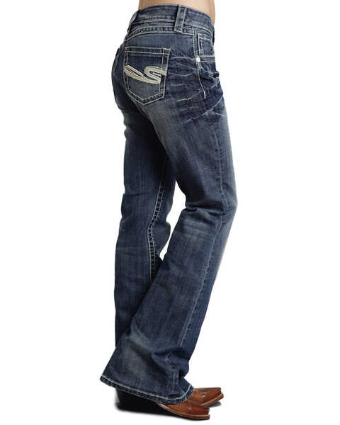 Image #2 - Stetson Women's 816 Fit White "S" Stitch Bootcut Jeans, Denim, hi-res