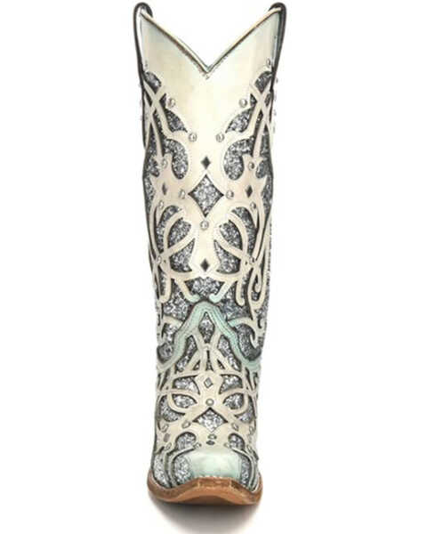 Image #4 - Corral Women's White Turquoise Glitter Chameleon Sun Boots - Snip Toe , White, hi-res