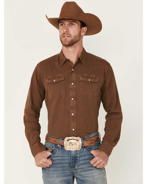 Image #1 - Ariat Men's Jurlington Retro Solid Long Sleeve Snap Western Shirt - Brown, , hi-res