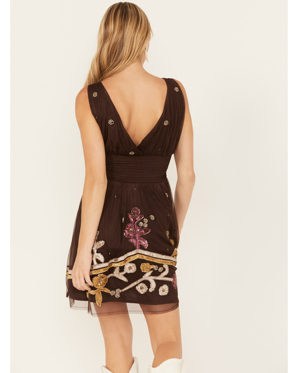 Image #5 - Shyanne Women's Embroidered Tulle Mini Dress, Chocolate, hi-res
