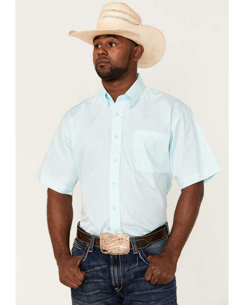Cinch Men's Geo Print Short Sleeve Button Down Western Shirt , Light Blue, hi-res