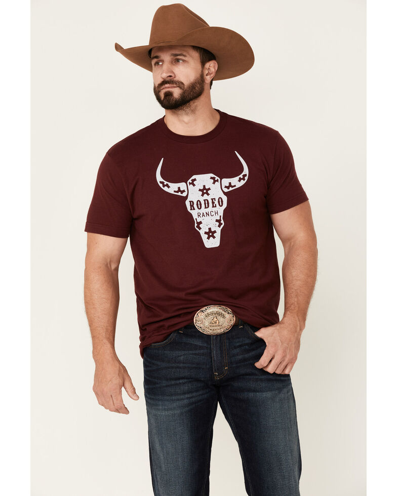 Rodeo Ranch Men's Maroon Skull Spur Graphic Short Sleeve T-Shirt , Maroon, hi-res