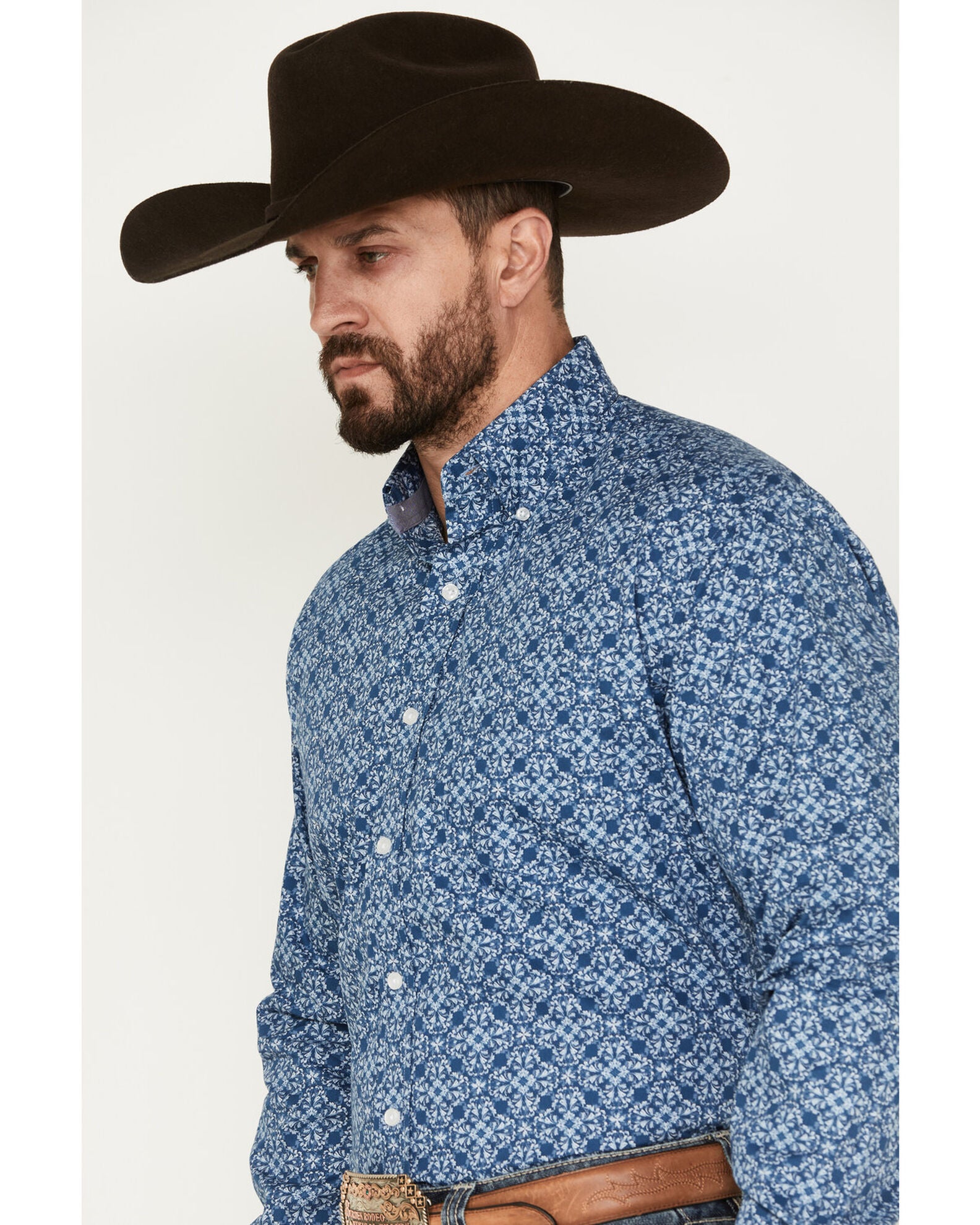 Stetson Men’s Blue 100% Cotton Ink Ombré Button Up Shirt main image 0