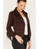 Shyanne Women's Fringe Faux Suede Jacket, Chocolate, hi-res