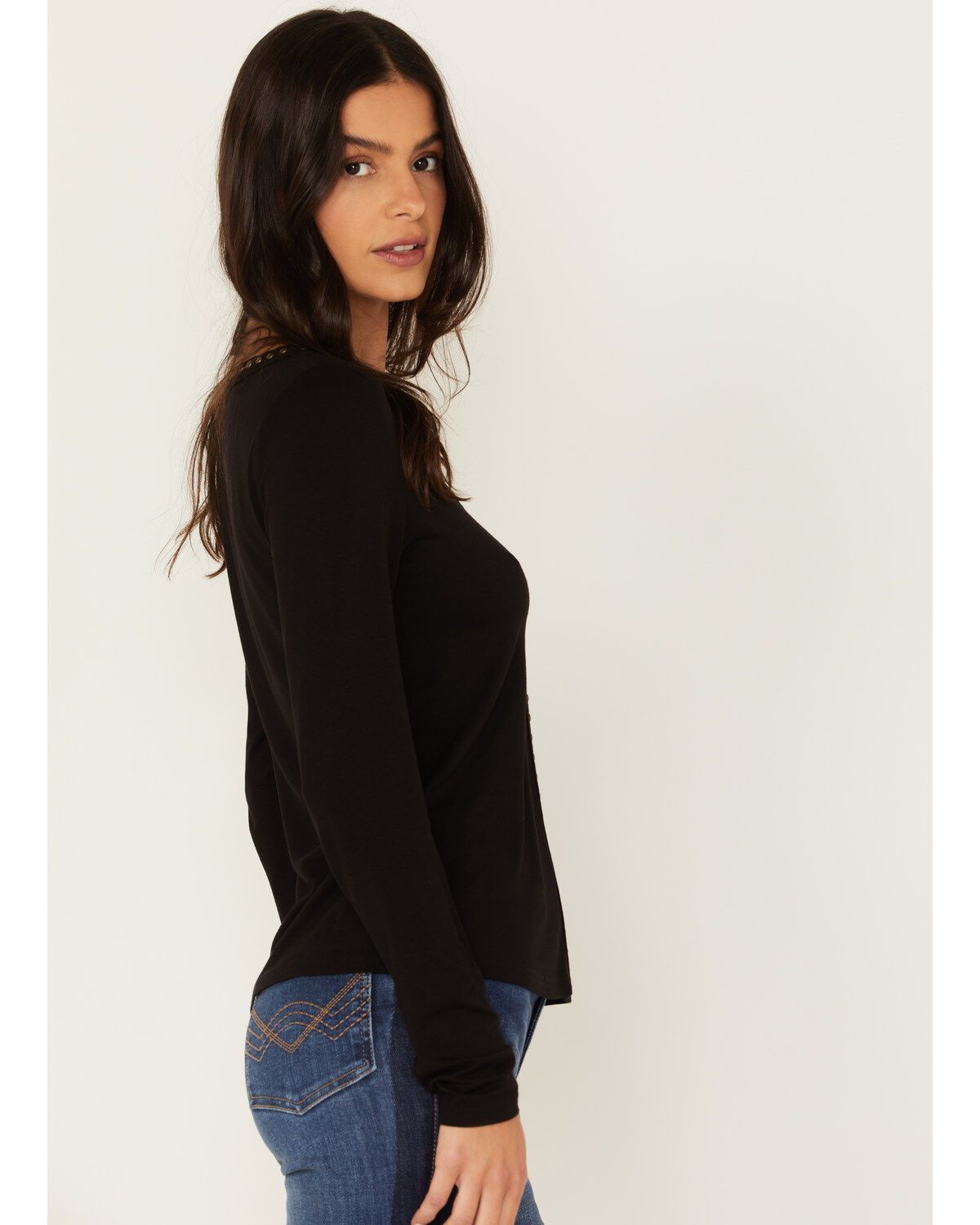 Image #2 - Idyllwind Women's Quitman Studded Henley Shirt, Black, hi-res