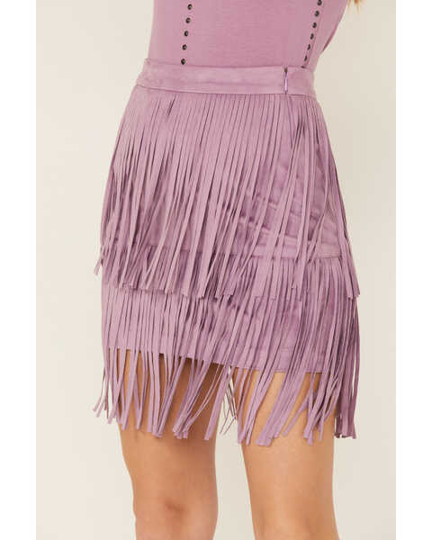 Idyllwind Women's Fringe Faux Suede Skirt, Lavender, hi-res