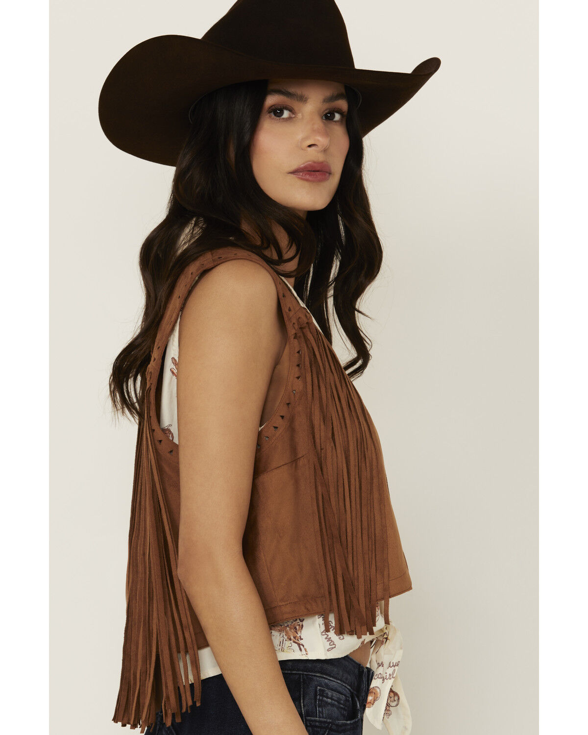 Image #2 - Shyanne Women's Faux Suede Fringe Cropped Vest, Caramel, hi-res