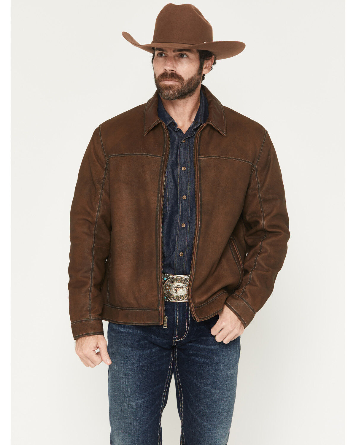 Image #1 - Scully Men's Zip-Up Leather Jacket, Brown, hi-res