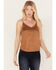 Shyanne Women's Crochet Lace Faux Suede Cami Top, Brown, hi-res