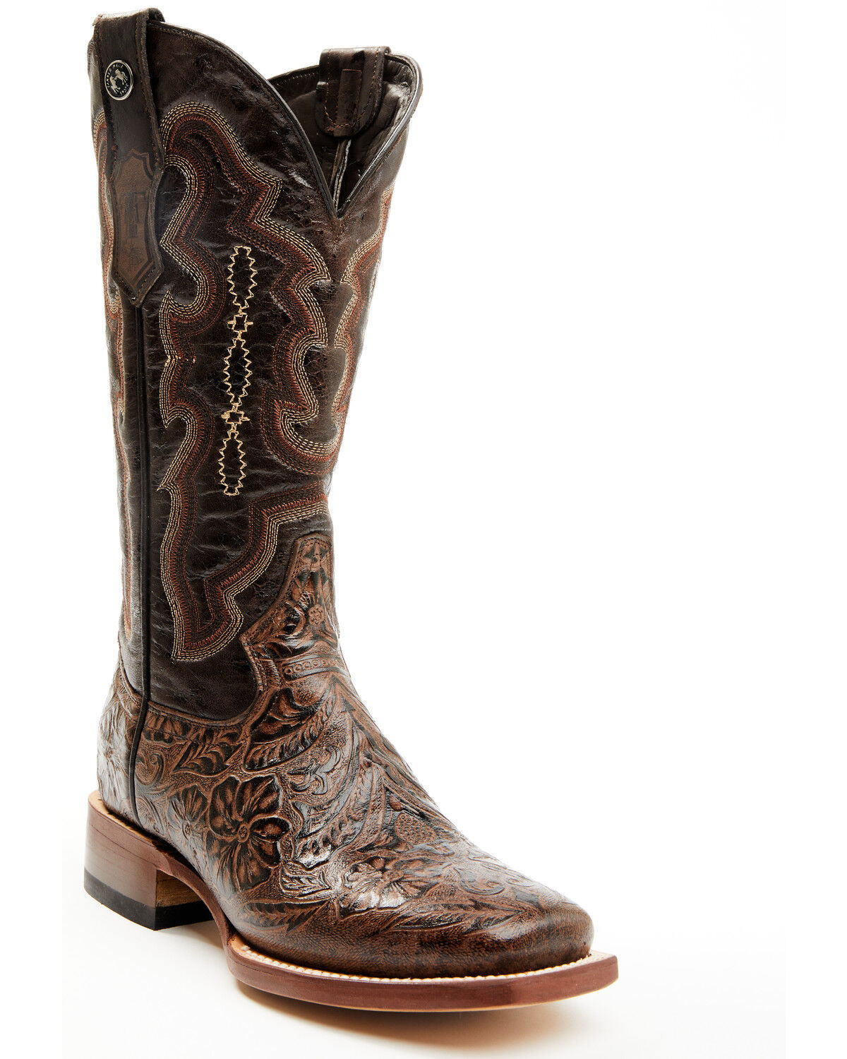 Tanner Women's Hand Tooled Floral Western Boots Broad Square Toe