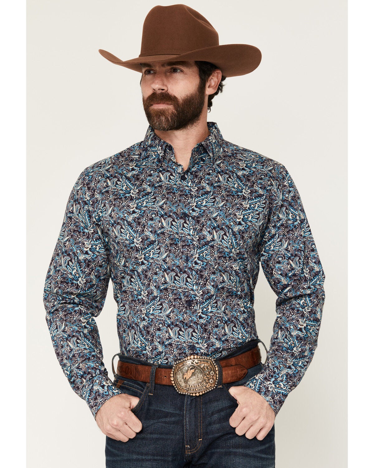 Ariat Men's Clem Paisley Print Long Sleeve Button-Down Western Shirt, Purple, hi-res