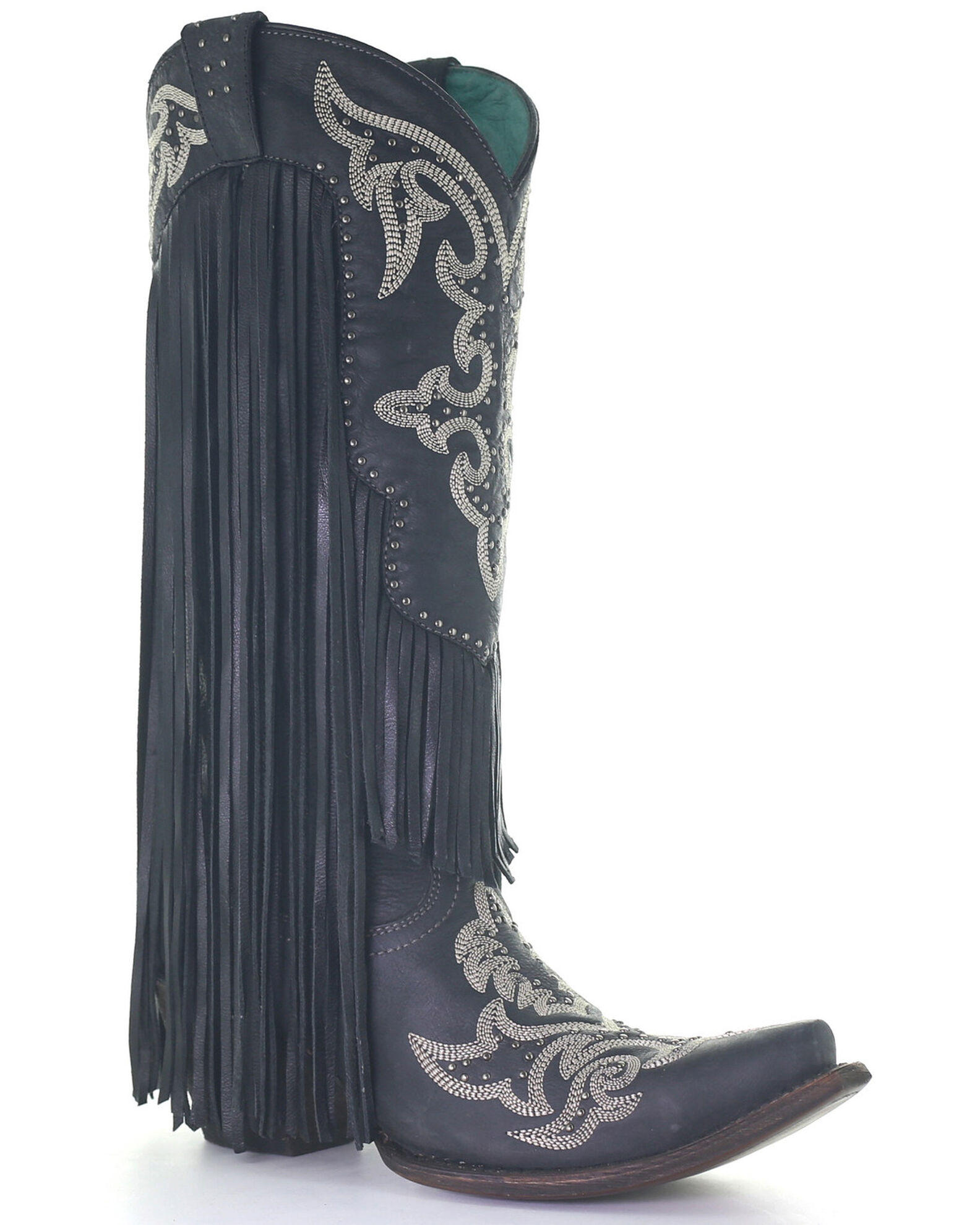 Black cowboy shop boots with fringe