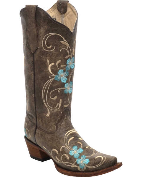 Corral Women's Cowhide Floral Western Boots, Brown, hi-res