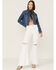 Shyanne Women's Medium Dark Wash Cropped Fray Denim Jacket, Medium Wash, hi-res