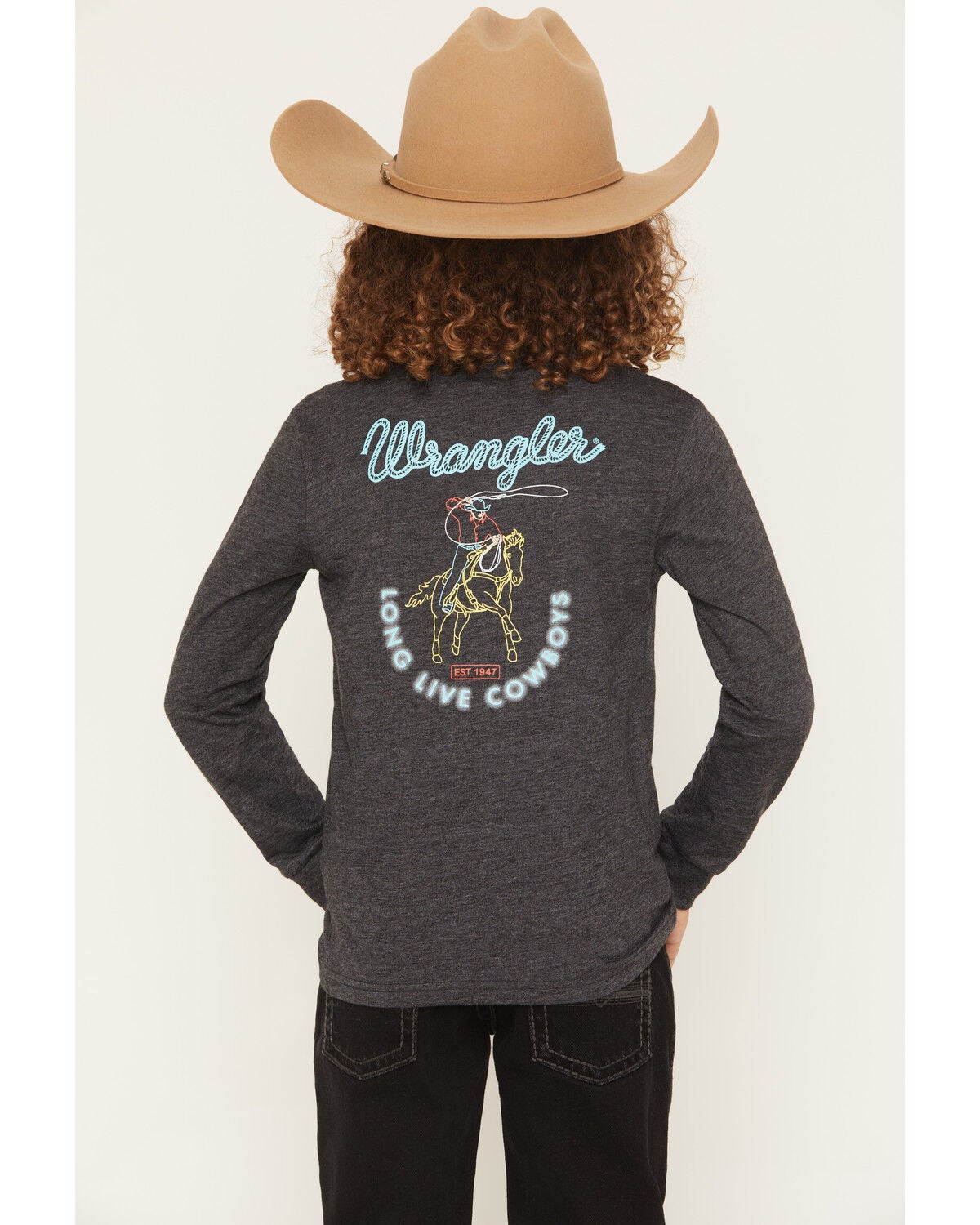 Wrangler Boys' Long Live Cowboys Long Sleeve Graphic T-Shirt, Navy, hi-res