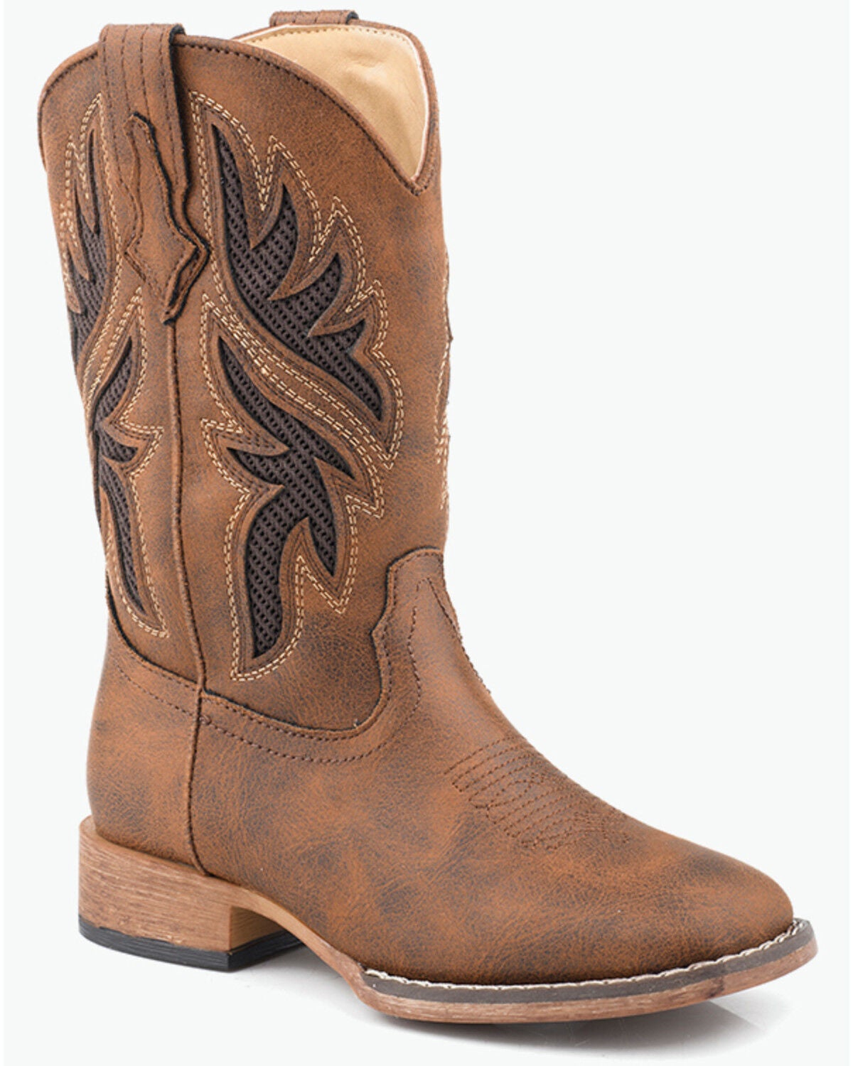 Roper Boys' Draftmaster Western Boots - Broad Square Toe, Brown, hi-res