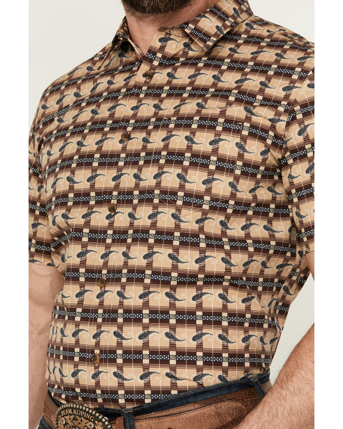 Image #3 - Gibson Men's Ombre Swirl Print Short Sleeve Button-Down Western Shirt, Brown, hi-res