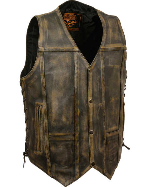 Milwaukee Leather Men's Distressed 10 Pocket Vest - 4X, Black/tan, hi-res