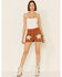 Image #1 - Saints & Hearts Women's Tan Faux Suede Star Shorts, Tan, hi-res