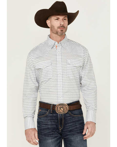 George Strait by Wrangler Men's Diamond Geo Print Long Sleeve Snap Stretch Western Shirt  , White, hi-res